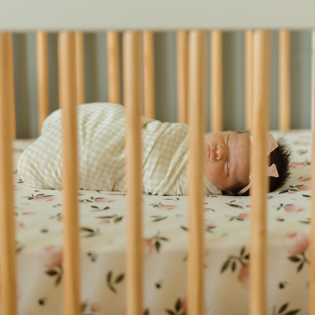 Little Unicorn Organic Stretch Knit Swaddle Blanket in Tan Gingham, versatile swaddle cloth muslin.