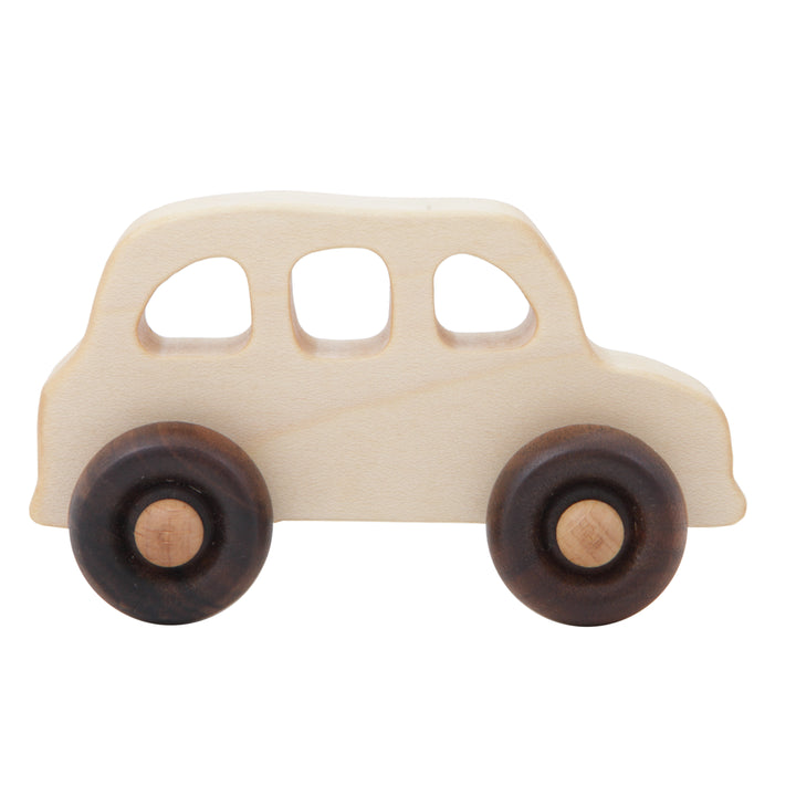 Montessori wooden story taxi toy, designed for toddlers' imaginative play.