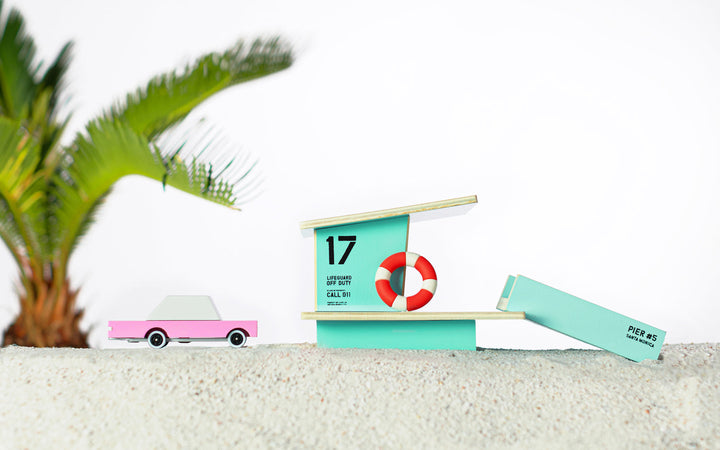 Plantoys Teal Santa Monica with detailed design, a wooden car toy accessory kids will adore.