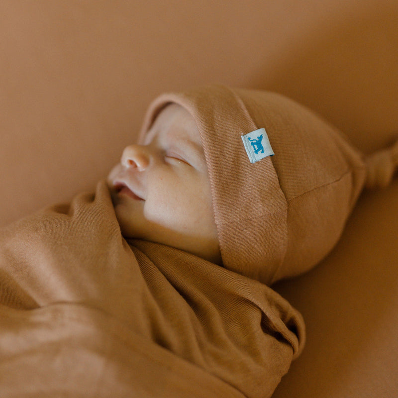 Little Unicorn Terracotta crib sheet with coordinating hat and blanket, cozy organic crib sheets for baby boy or girl