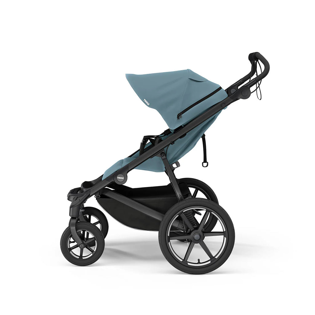 Black Thule Urban Glide stroller, perfect for active parents seeking a smooth ride.