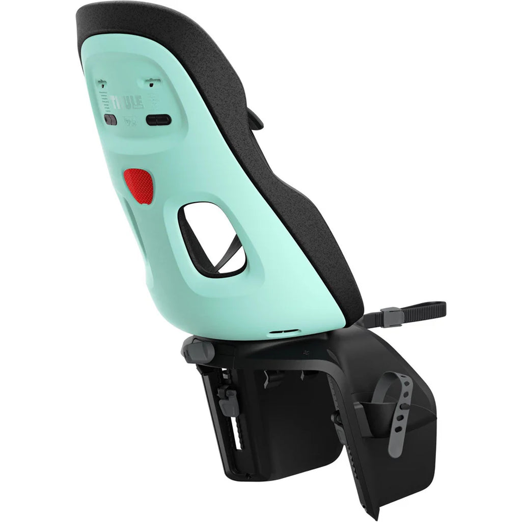 Teal Thule Yepp Nexxt2 Maxi Rack Mount, a sleek and secure bike seat for toddlers.