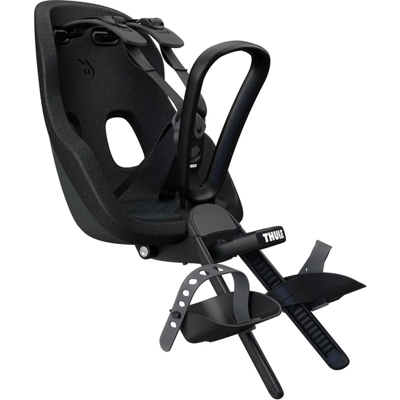 Black Thule Yepp Nexxt2 Mini bike seat, a secure and lightweight option for young riders.