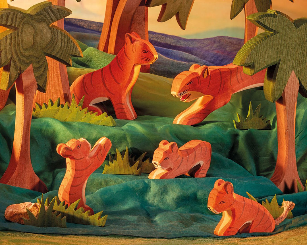 Ostheimer Tiger, Small Lurking wooden figure for farm, forest and fairy-tale play