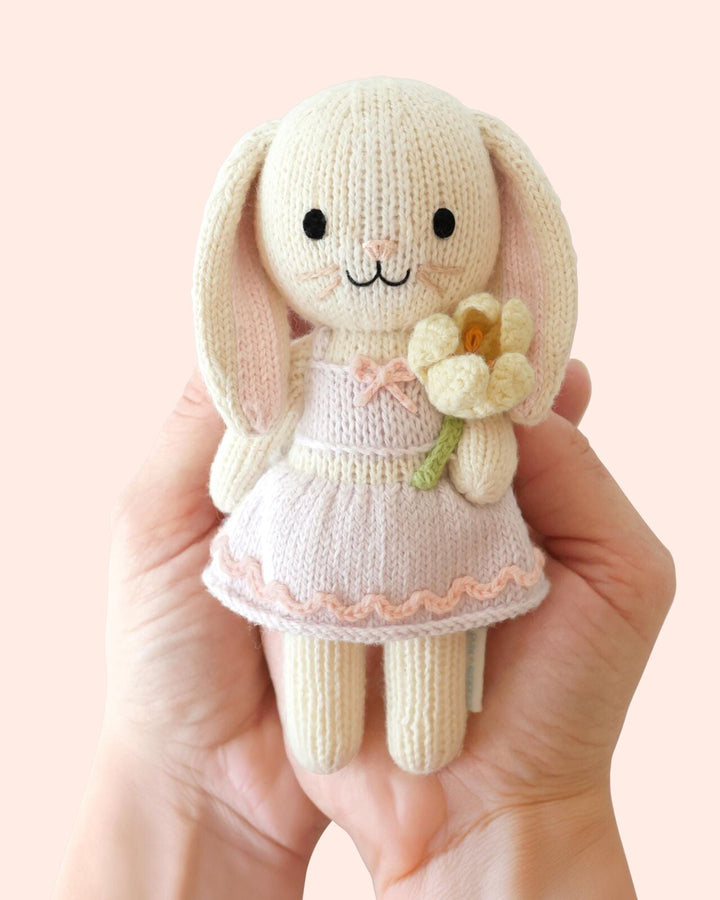 Cuddle and Kind tiny bunny plush doll with embroidered lavender two-piece set