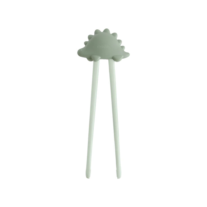 Mushie Training Chopsticks in Dried Thyme - BPA-free toddler chopstick learning set with dino connector topper