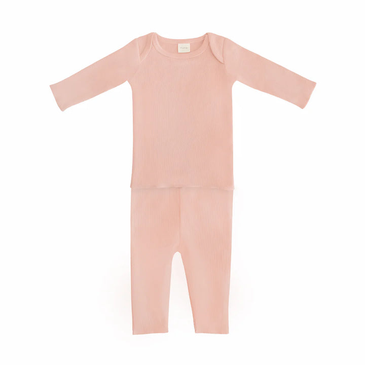 mushie blush waffle knit baby two piece set 