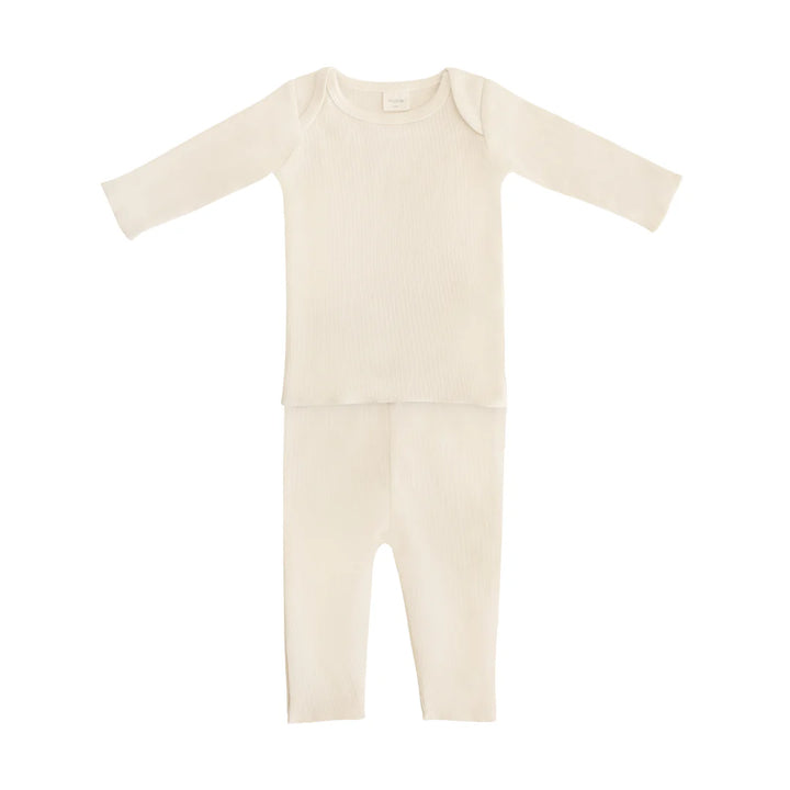 natural white mushie waffle knit two piece set for baby 
