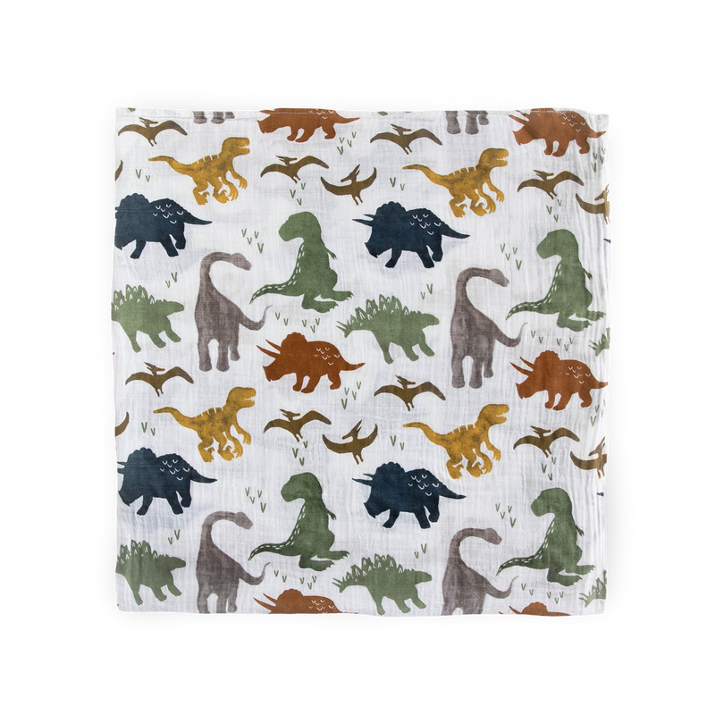 Little Unicorn Cotton Muslin Swaddle Blanket 3 Pack - Dino Friends 2, breathable muslin swaddle blankets