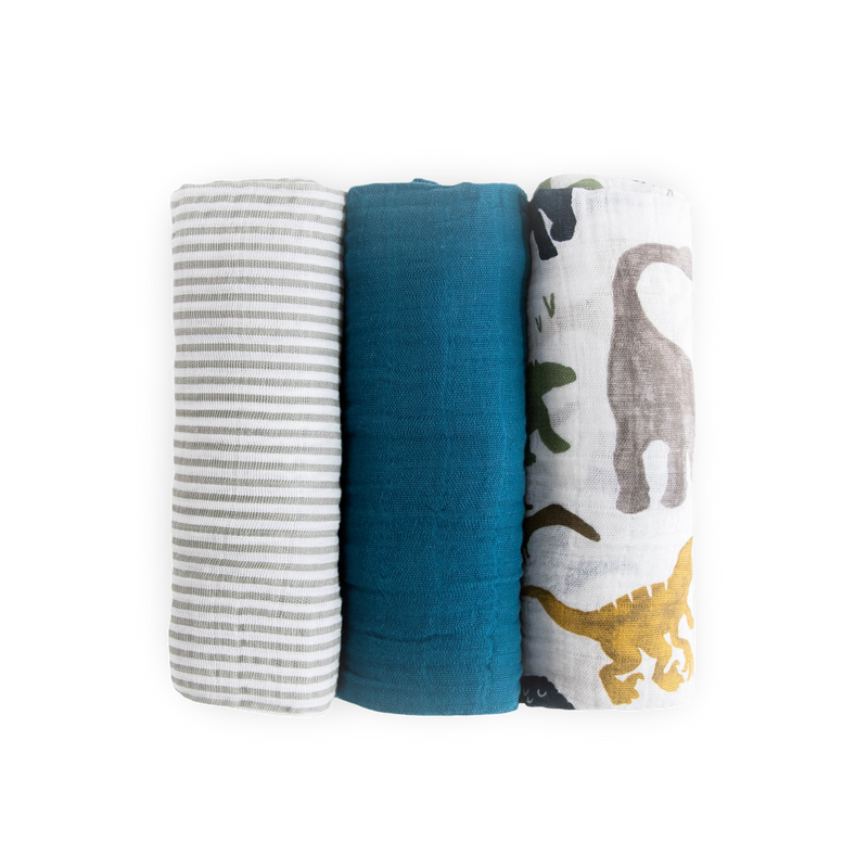 Little Unicorn Dino Friends 2 Muslin Swaddle Blanket 3 Pack, muslin for swaddling newborns