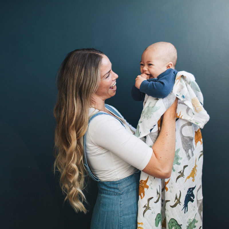 Soft and lightweight Little Unicorn Cotton Muslin Swaddle Blanket 3 Pack - Dino Friends 2, swaddle cloth muslin