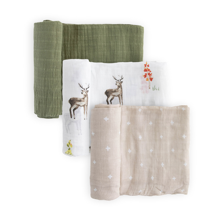 Little Unicorn Cotton Muslin Swaddle Blanket 3 Pack - Oh Deer 2, soft baby blanket for newborns