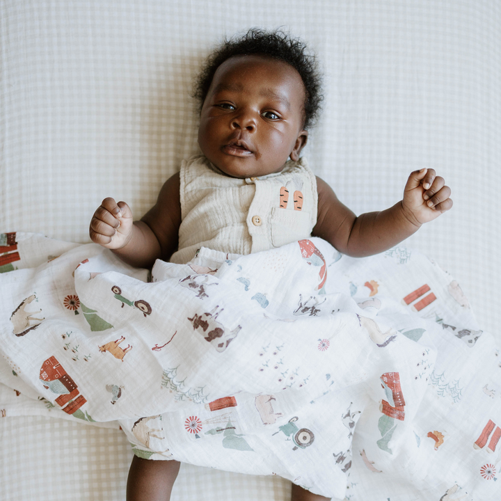 Little Unicorn Farmyard Muslin Swaddle Blanket 3 Pack, muslin swaddle for cozy naps