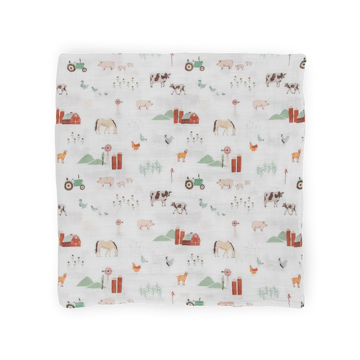 Little Unicorn Cotton Muslin Swaddle Blanket 3 Pack - Farmyard, breathable muslin swaddle blankets