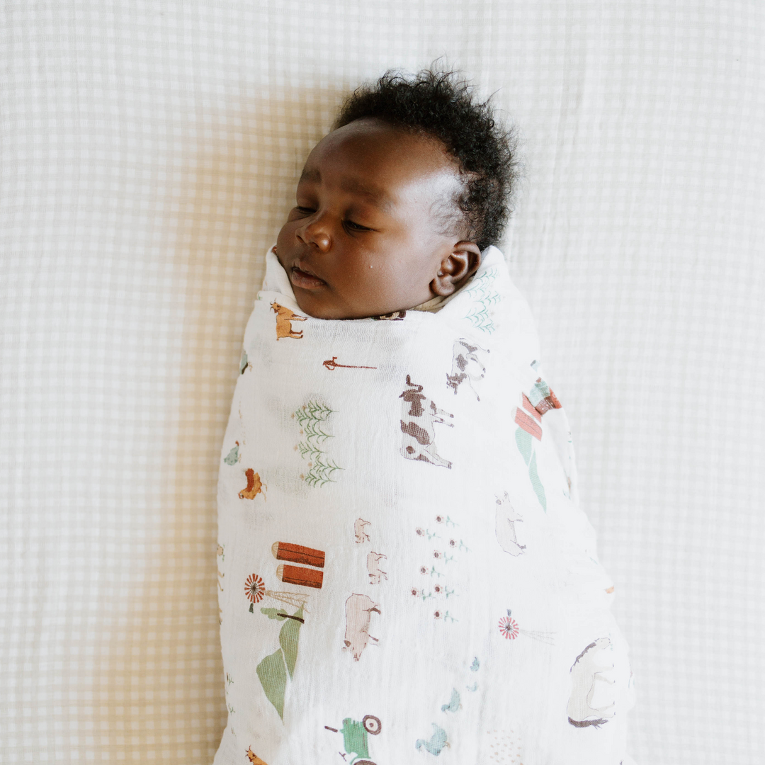 Little Unicorn Cotton Muslin Swaddle Blanket 3 Pack - Farmyard, infant muslin blankets for everyday use