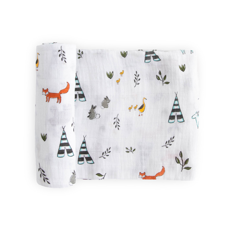 Little Unicorn Cotton Muslin Swaddle Blanket - Forest Friends, soft muslin swaddle for babies.