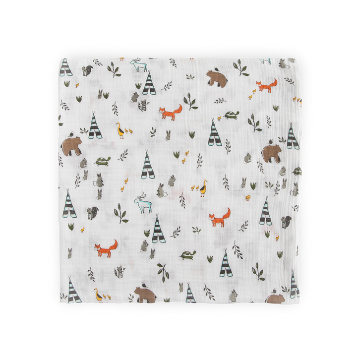 Wrap your baby in comfort with this Little Unicorn muslin swaddle in Forest Friends print.