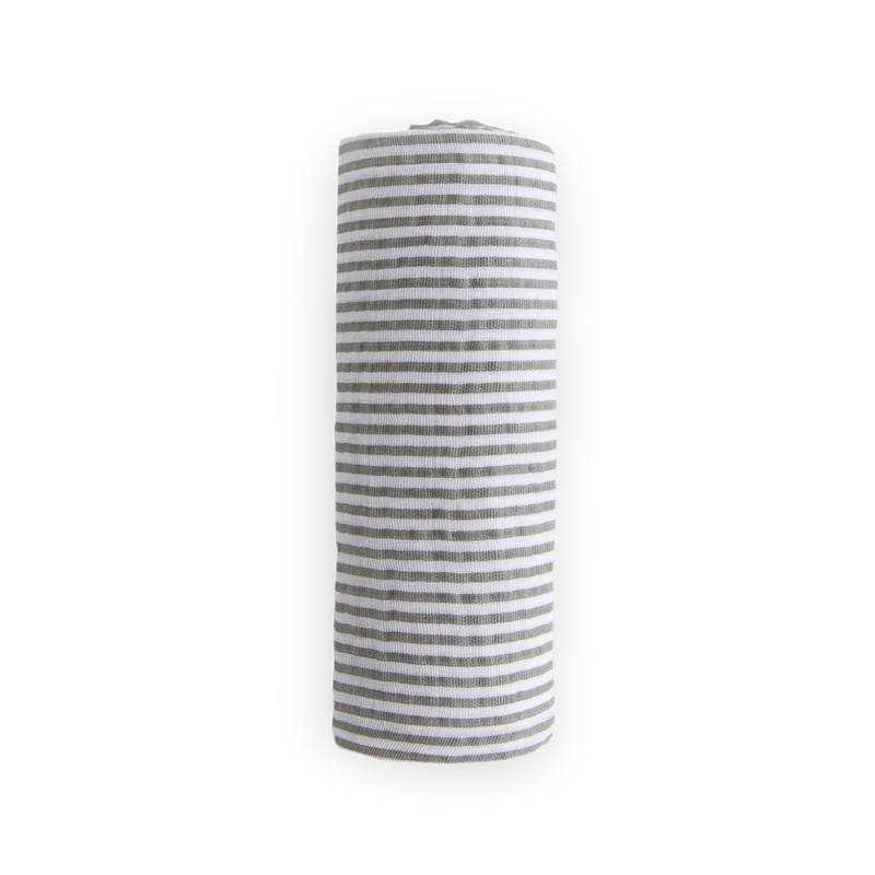 Lightweight muslin blankets from Little Unicorn, featuring the Grey Stripe design.