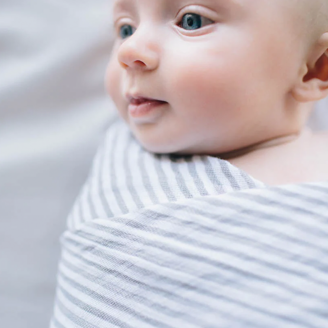 Muslin for swaddling by Little Unicorn, Grey Stripe pattern, ideal baby blankets.