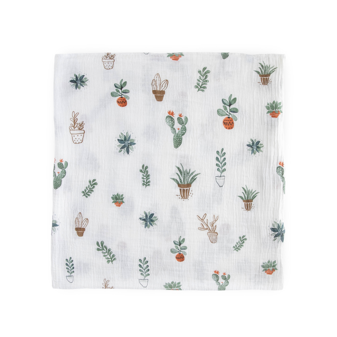 Cozy Cotton Muslin Swaddle Blanket – Prickle Pots from Little Unicorn, perfect as a swaddling muslin blanket.