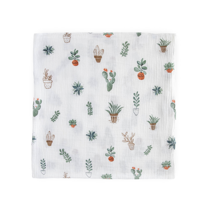 Cozy Cotton Muslin Swaddle Blanket – Prickle Pots from Little Unicorn, perfect as a swaddling muslin blanket.