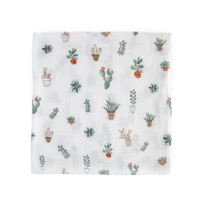 Cozy Cotton Muslin Swaddle Blanket – Prickle Pots from Little Unicorn, perfect as a swaddling muslin blanket.