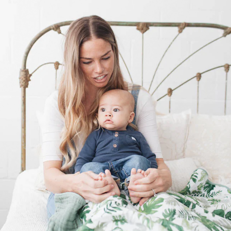 Little Unicorn Tropical Leaf muslin for swaddling, a premium muslin swaddle blanket for infants.