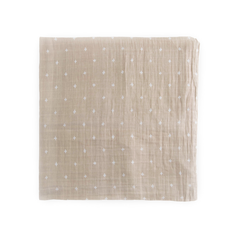 Cotton Muslin Swaddle Blanket - Taupe Cross