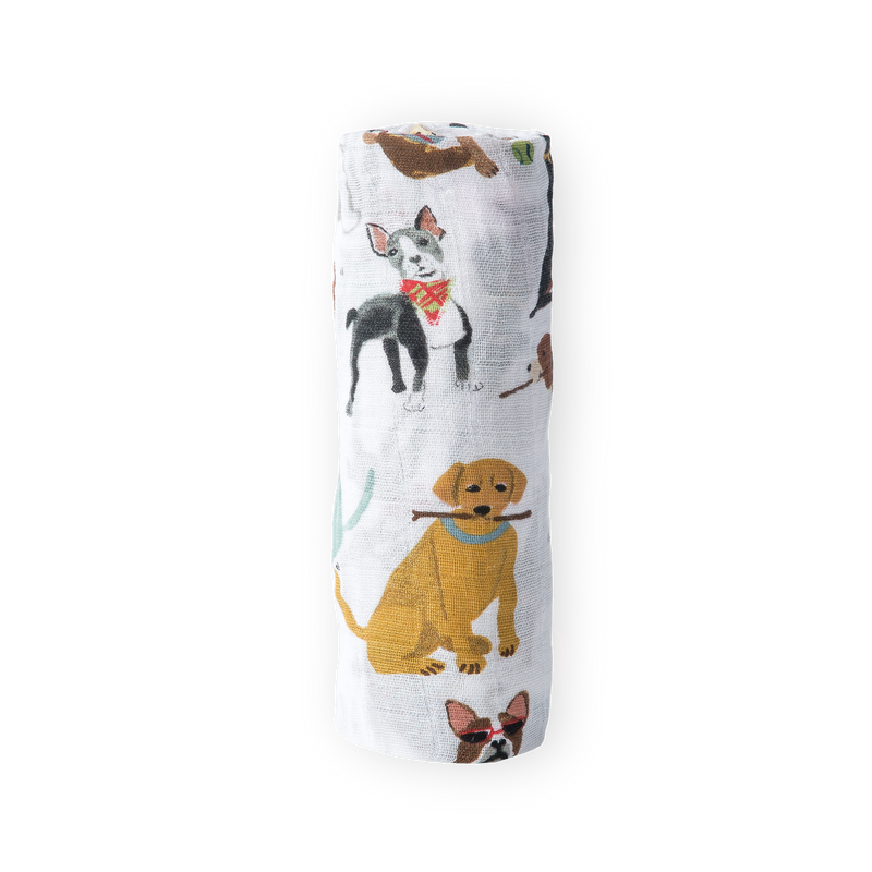 Wrap your baby in Little Unicorn Woof Muslin Swaddle Blanket, perfect muslin swaddle
