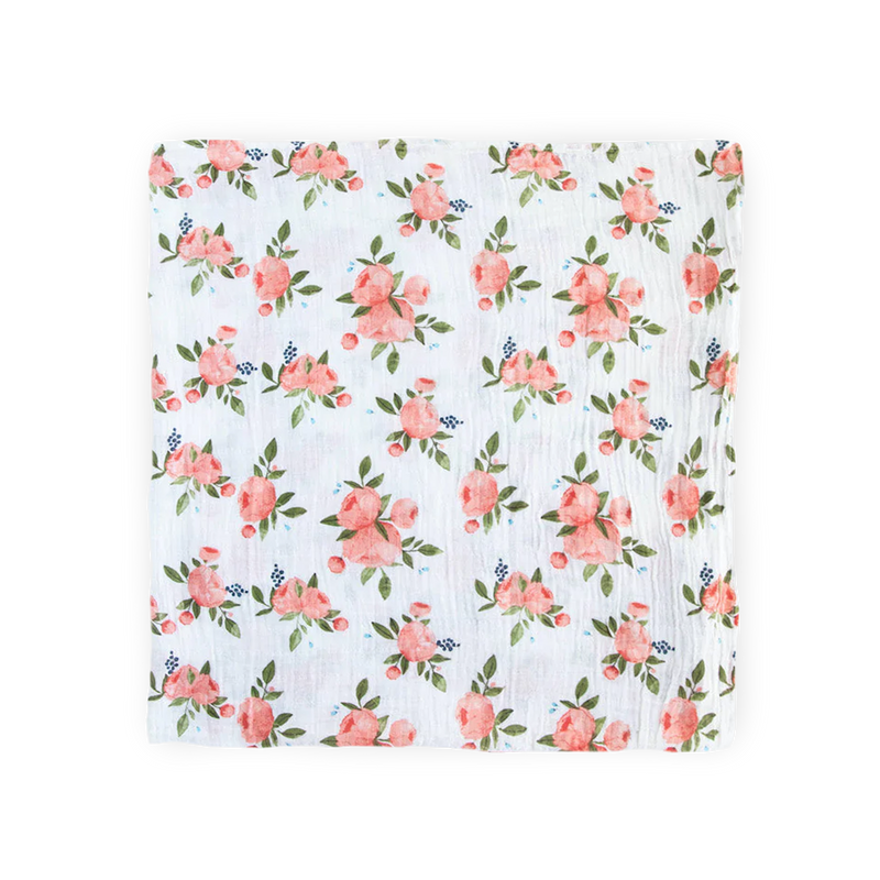 Little Unicorn Cotton Muslin Swaddle Blanket - Watercolor Roses, breathable muslin swaddle blankets