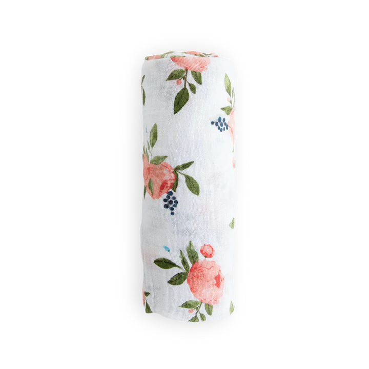 Wrap your baby in Little Unicorn Watercolor Roses Muslin Swaddle Blanket, swaddling muslin blanket