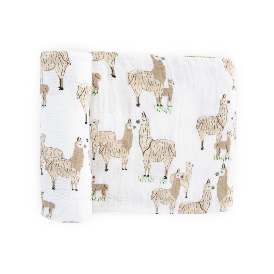 Little Unicorn Cotton Muslin Swaddle Blanket - Llama Llama, soft muslin swaddle for babies.