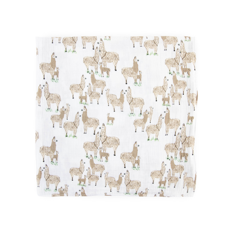 Cozy Little Unicorn Llama Llama muslin blankets, perfect for gentle infant swaddling.