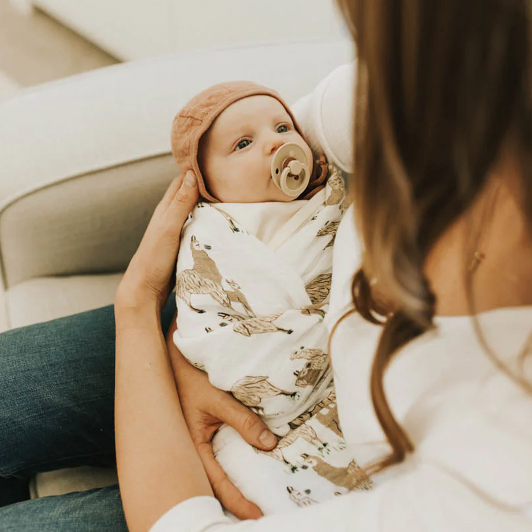 Soft muslin baby blankets by Little Unicorn, featuring the Llama Llama design for swaddling.