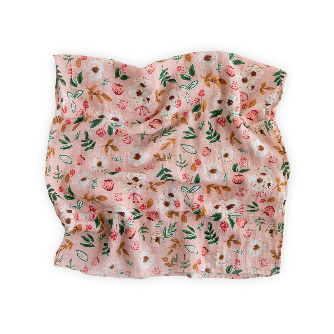 Little Unicorn Cotton Muslin Swaddle Blanket in Vintage Floral, cozy muslin swaddle blanket for infants.