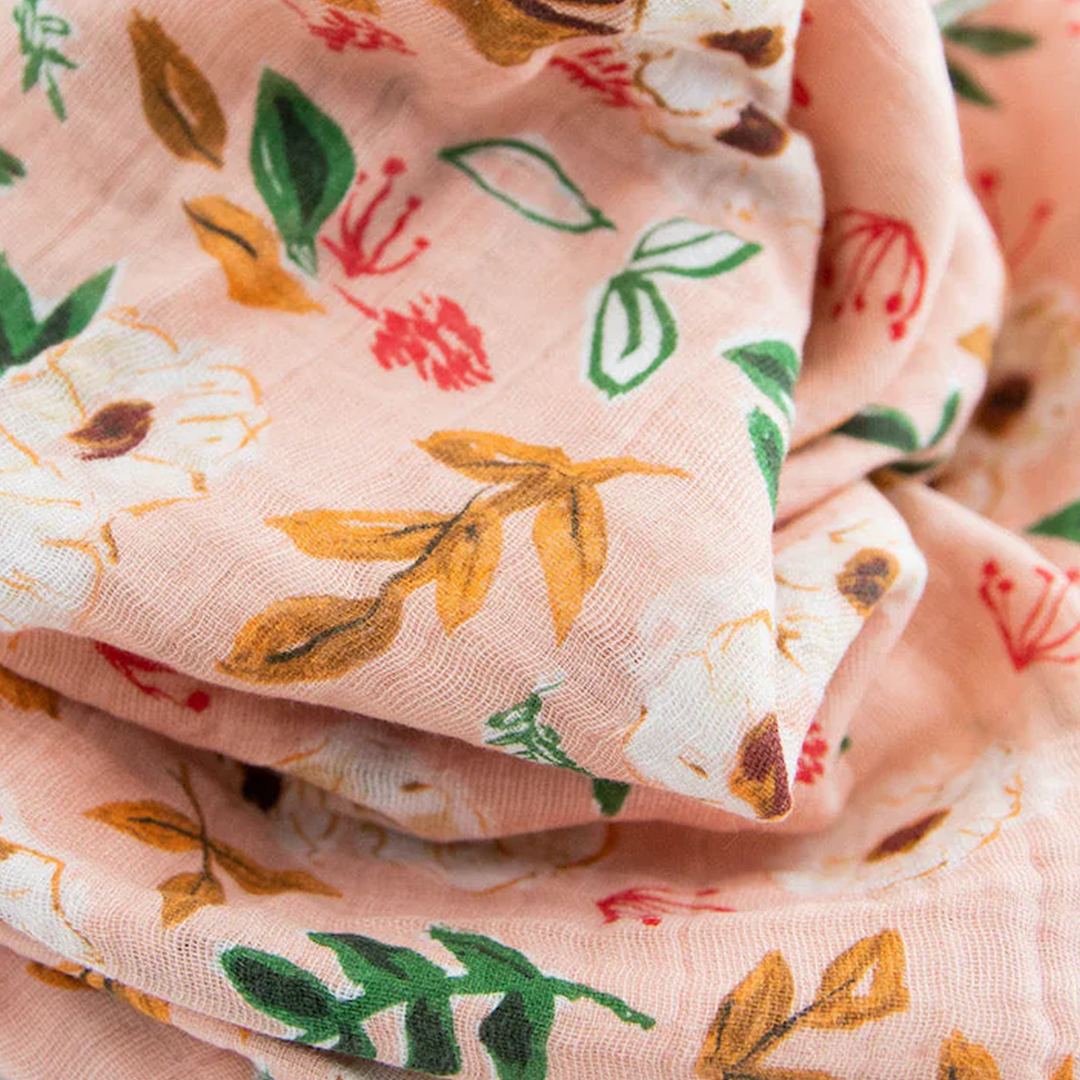 Vintage Floral Cotton Muslin Swaddle by Little Unicorn, ideal muslin swaddle for gentle baby wrapping.