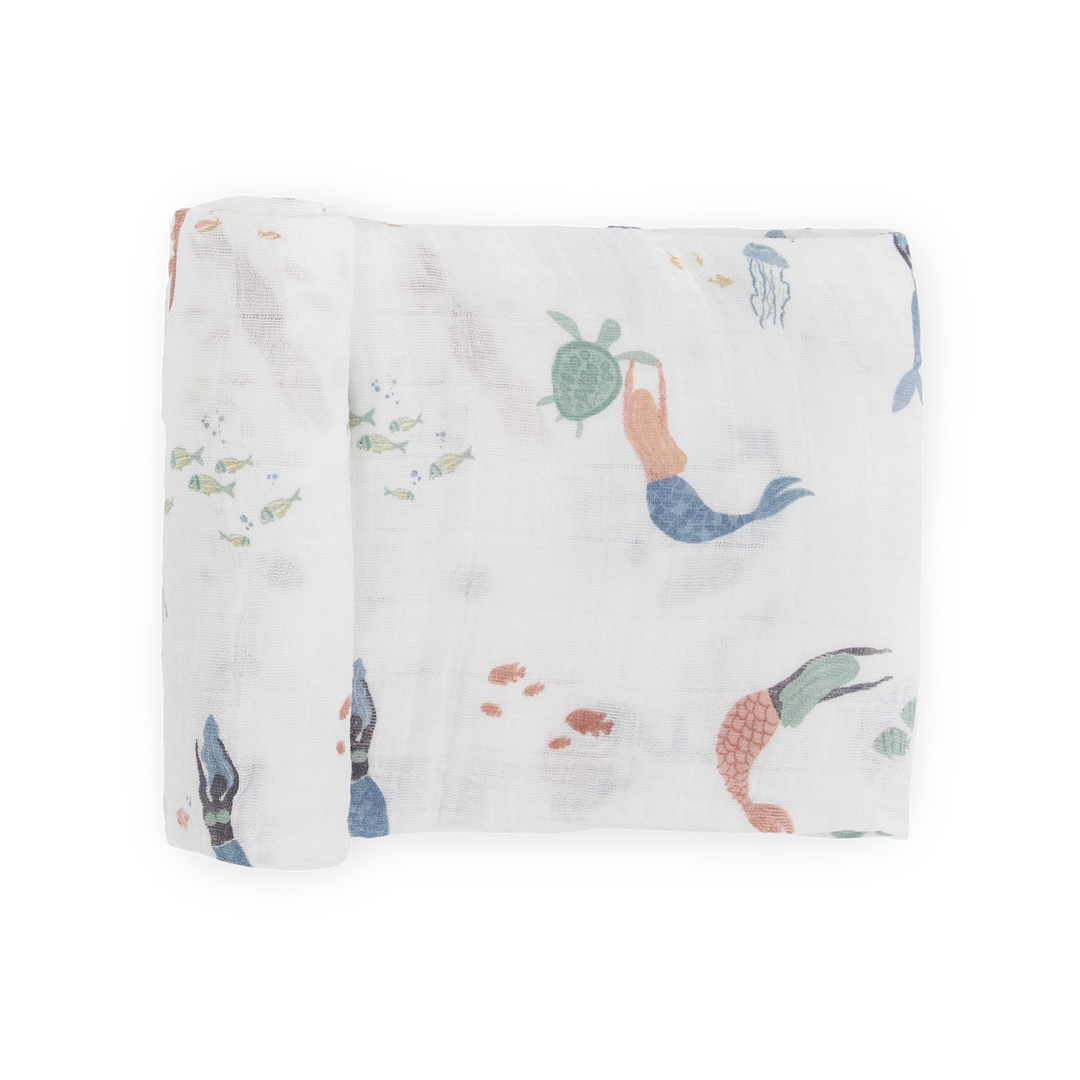 Little Unicorn Cotton Muslin Swaddle Blanket - Mermaids, soft muslin swaddle for babies.