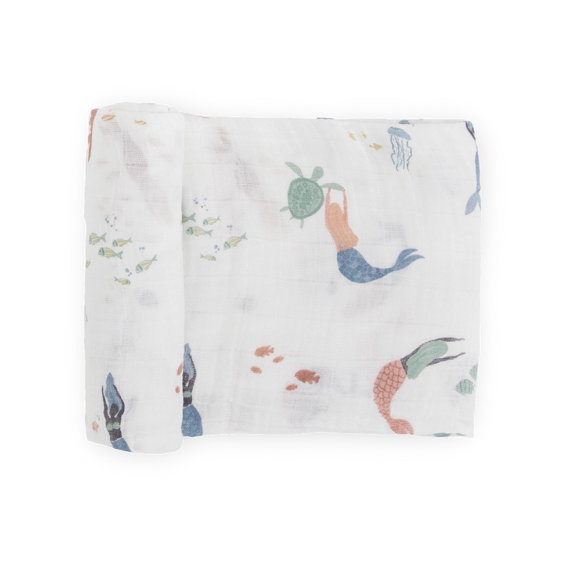 Little Unicorn Cotton Muslin Swaddle Blanket - Mermaids, soft muslin swaddle for babies.