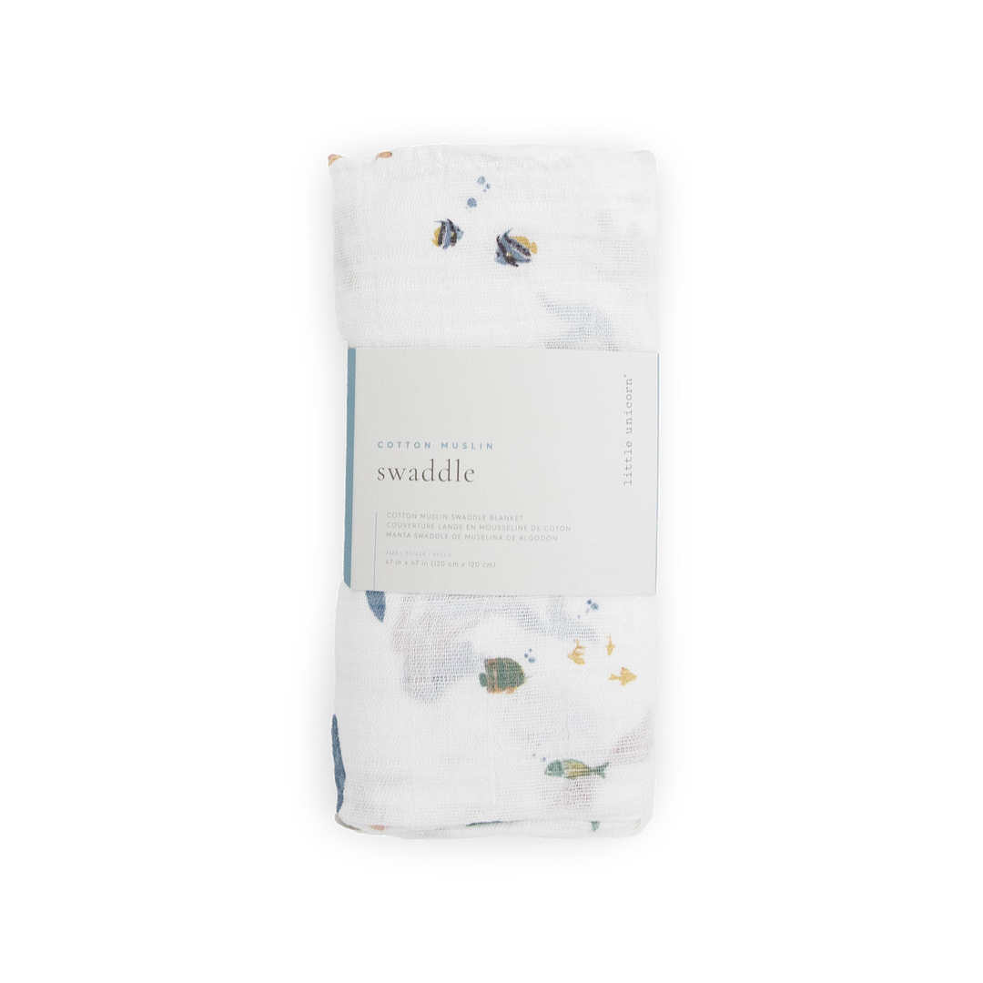 Little Unicorn swaddling muslin blanket - Mermaids, ideal for infant comfort and naps.