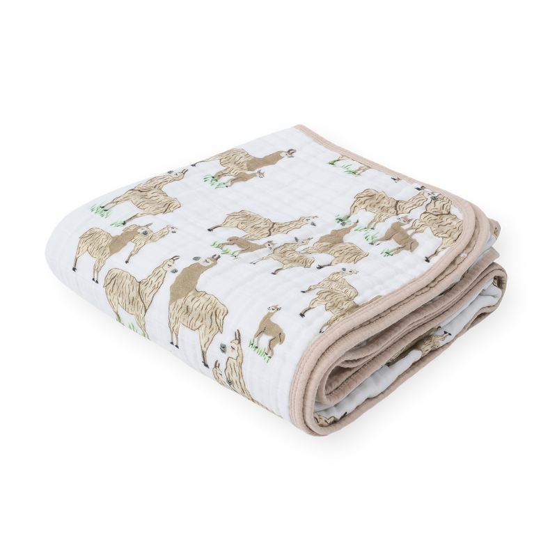 Little Unicorn Original Cotton Muslin Quilt - Llama Llama with playful llama print, soft baby blanket for infants
