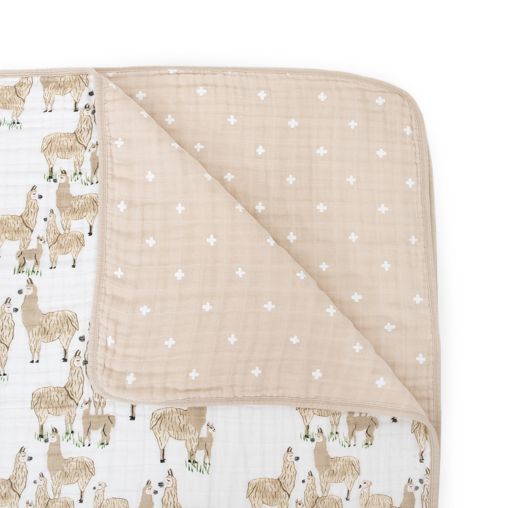 Cozy muslin quilt by Little Unicorn, Original Cotton Muslin Quilt - Llama Llama, perfect for newborn snuggles