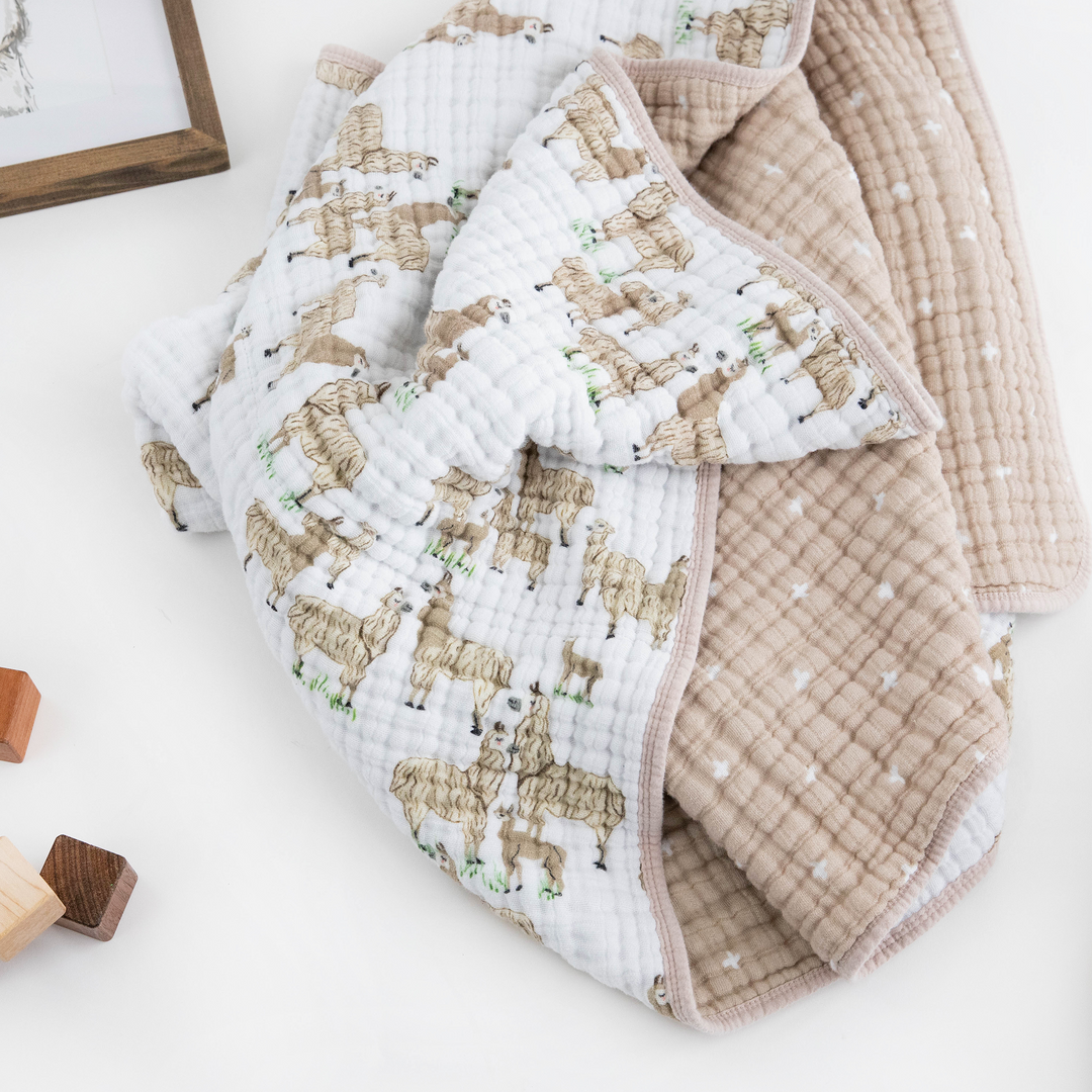 Lightweight muslin baby blanket from Little Unicorn, Original Cotton Muslin Quilt - Llama Llama, ideal for swaddling