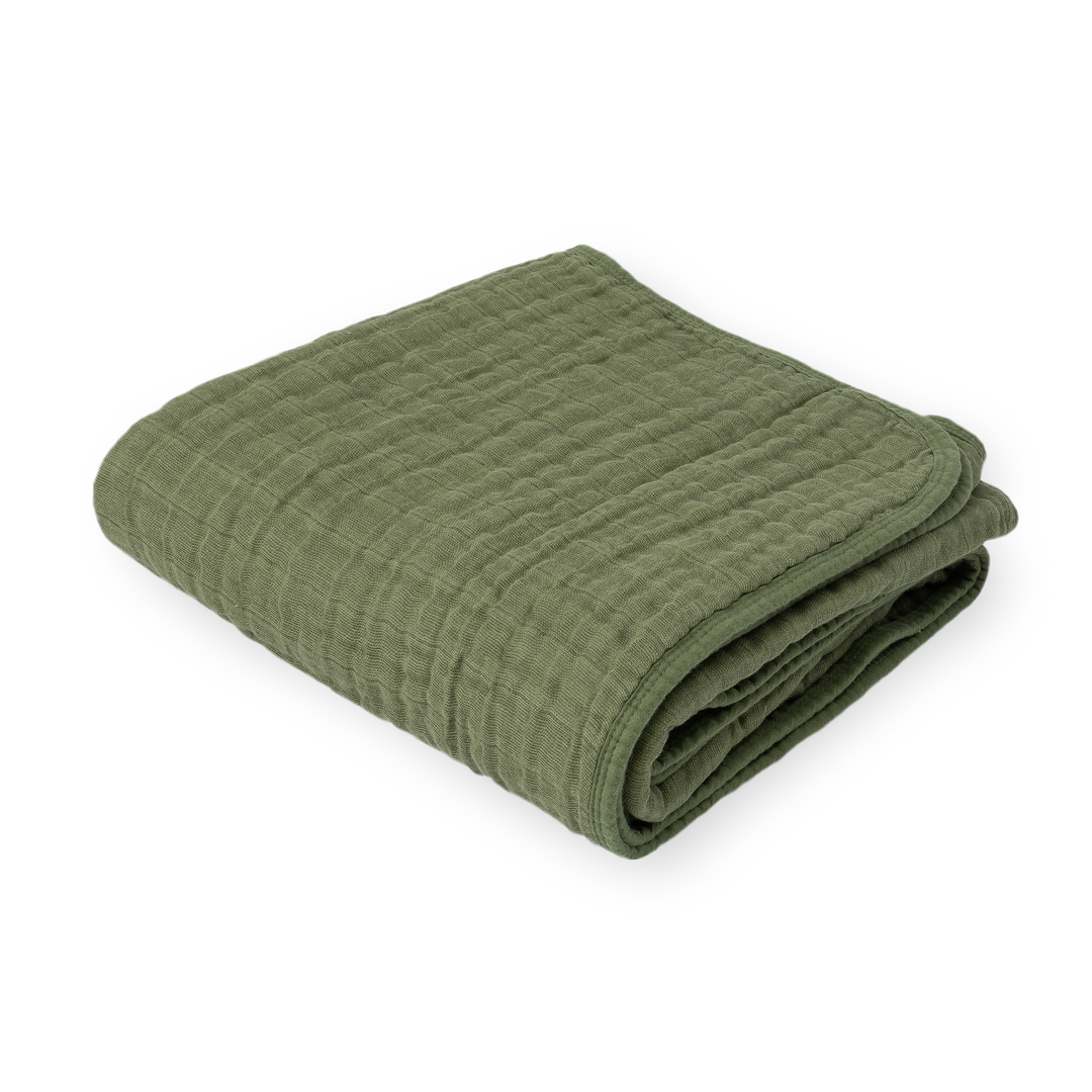 Little Unicorn Original Cotton Muslin Quilt - Fern in leafy green print, soft baby blanket for infants