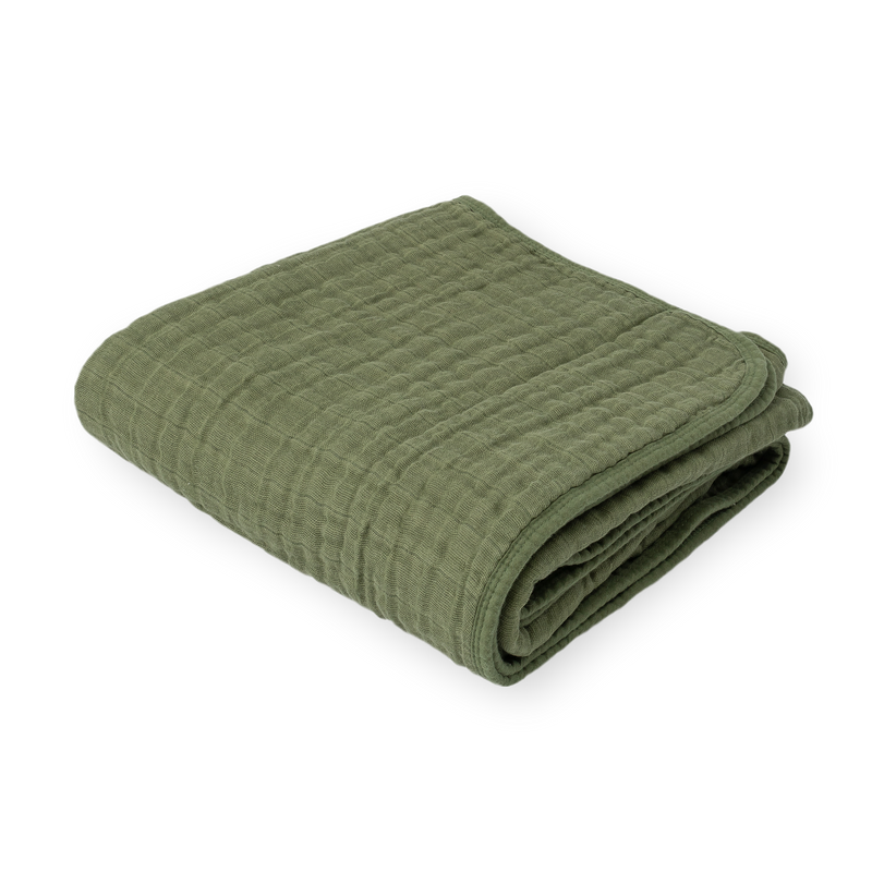 Little Unicorn Original Cotton Muslin Quilt - Fern in leafy green print, soft baby blanket for infants