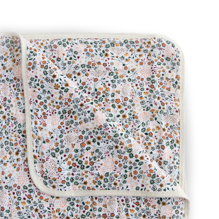 Cozy muslin quilt by Little Unicorn, Original Cotton Muslin Quilt - Pressed Petals, ideal for newborn snuggles