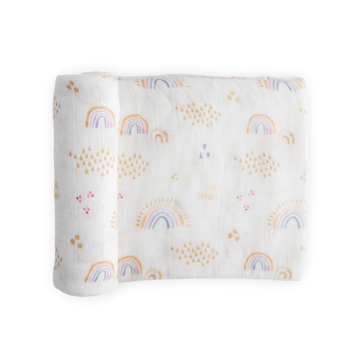 Little Unicorn Deluxe Muslin Swaddle Blanket - Rainbows & Raindrops, soft baby blanket for newborns
