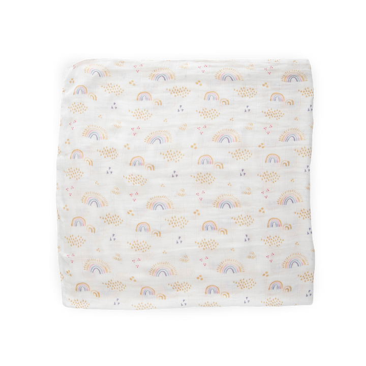 Little Unicorn Deluxe Muslin Swaddle Blanket - Rainbows & Raindrops, breathable muslin swaddle blankets