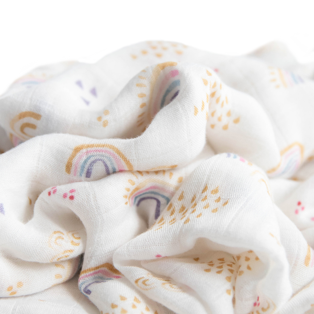 Cozy Little Unicorn Rainbows & Raindrops Deluxe Muslin Swaddle Blanket, perfect muslin blanket for infants