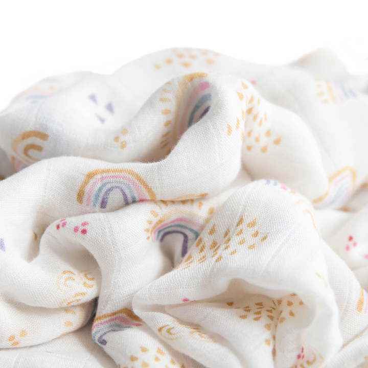 Cozy Little Unicorn Rainbows & Raindrops Deluxe Muslin Swaddle Blanket, perfect muslin blanket for infants