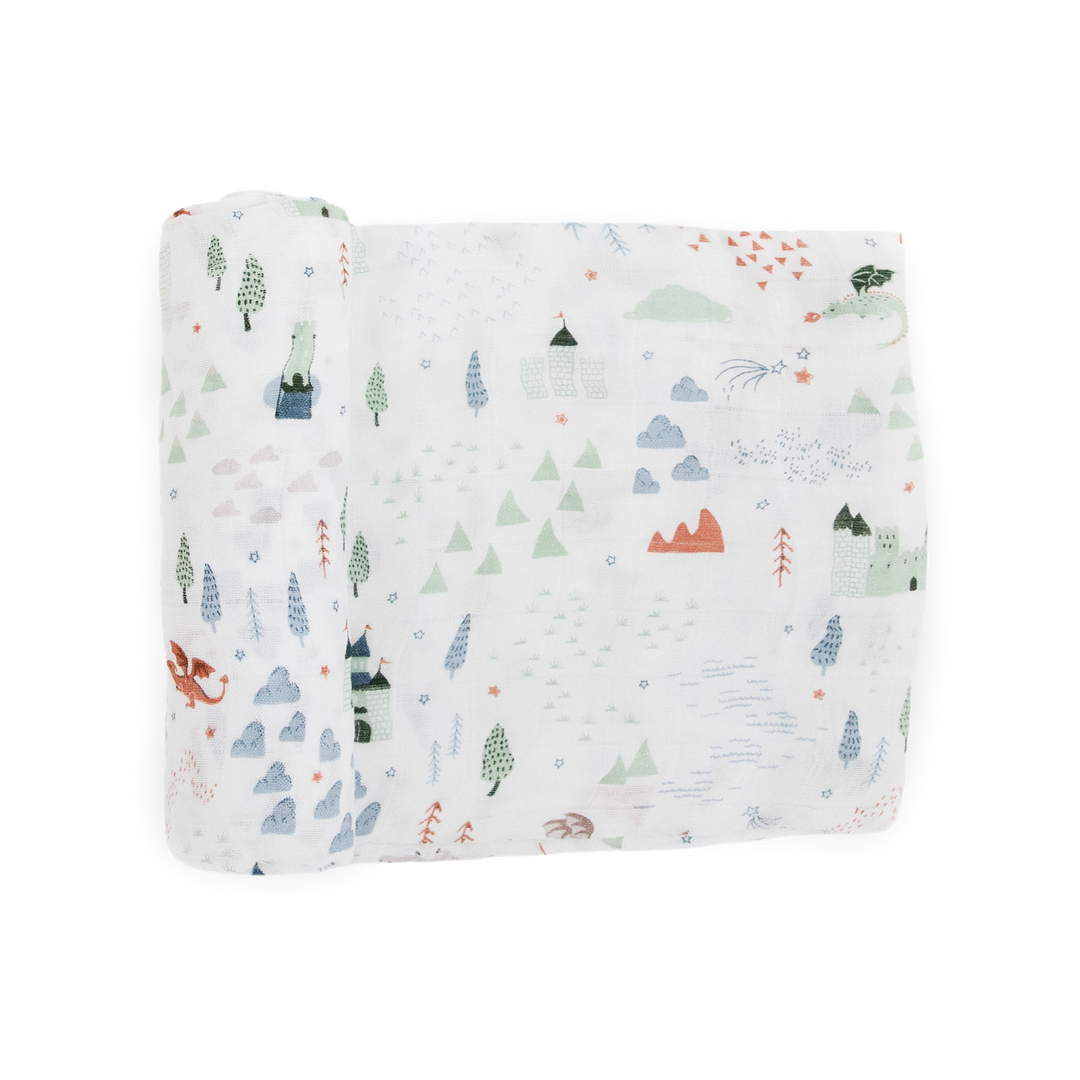 Little Unicorn Deluxe Muslin Swaddle Blanket - Dragon Days, soft baby blanket for newborns